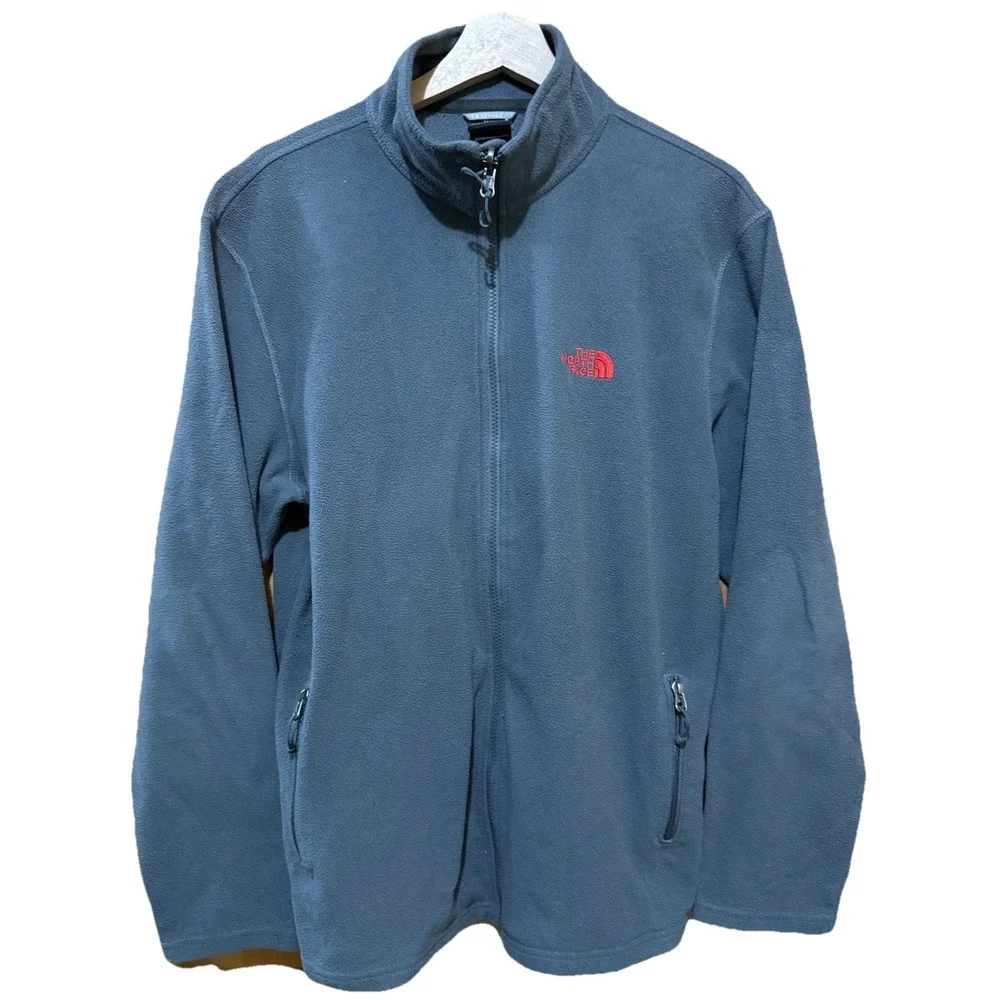 The‎ North Face Men Gray Fleece Jacket Windbreaker Red Logo Size Large EUC